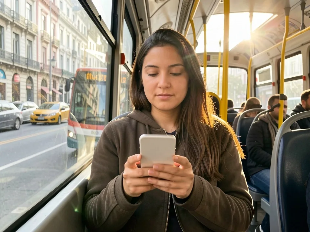 Persona gestionando su banca desde el transporte público