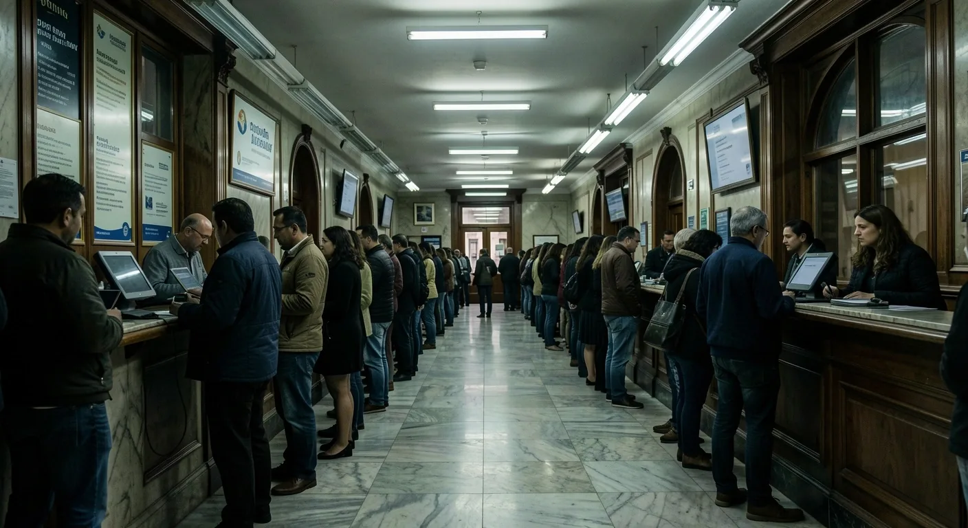 Fila en sucursal bancaria tradicional