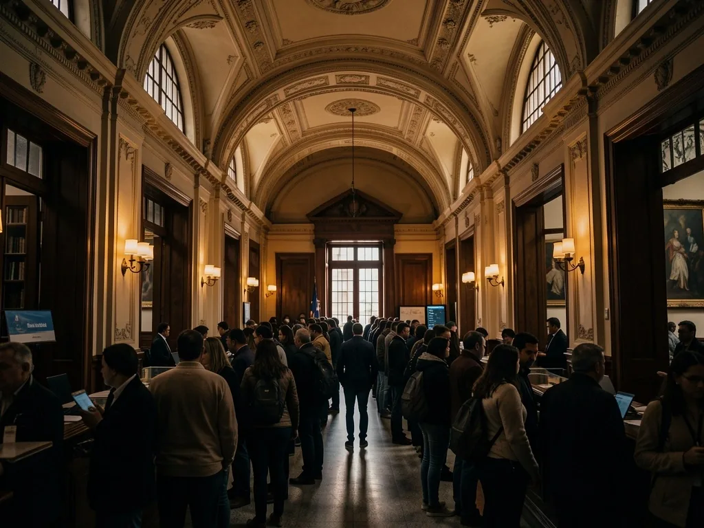 Fila de personas esperando en una sucursal bancaria tradicional en Argentina